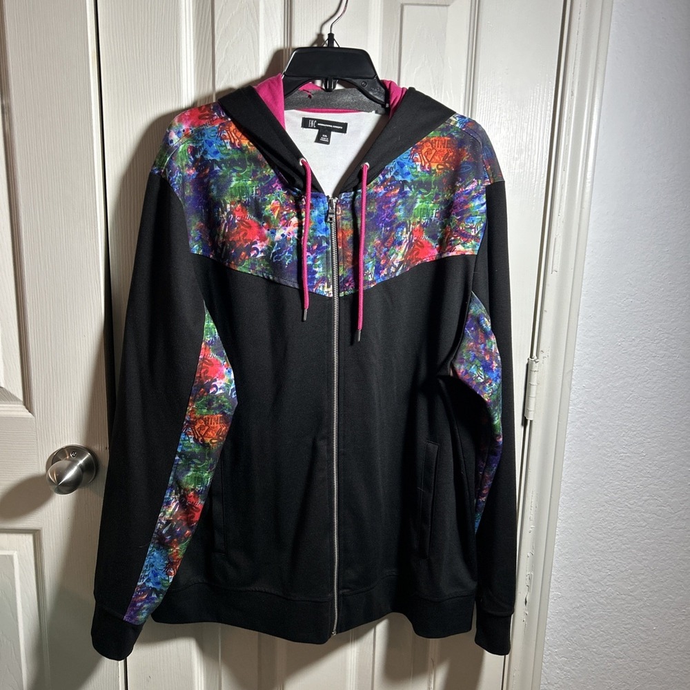 INC International Concepts Mens Black Spotlight Hooded Track Jacket (XXL)